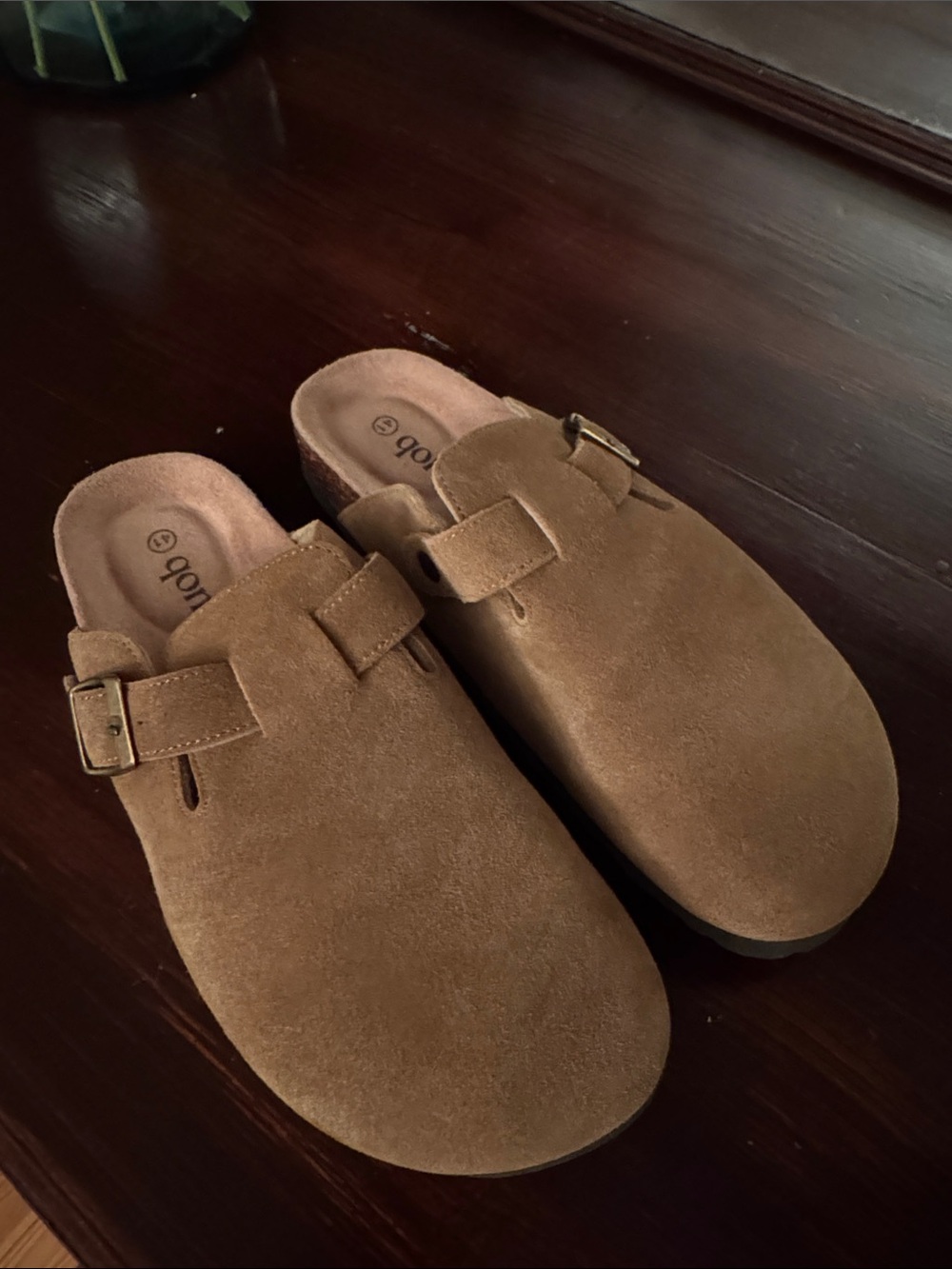 Women's Suede Slip-On Mule with Buckle in Tan
